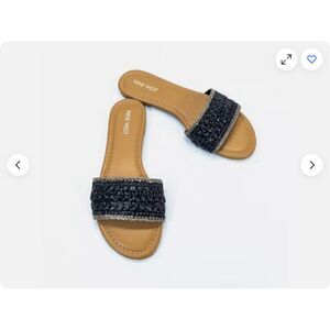 Nine West Black Woven Upper Round Toe Slip-On Flat Sandals (NWT)